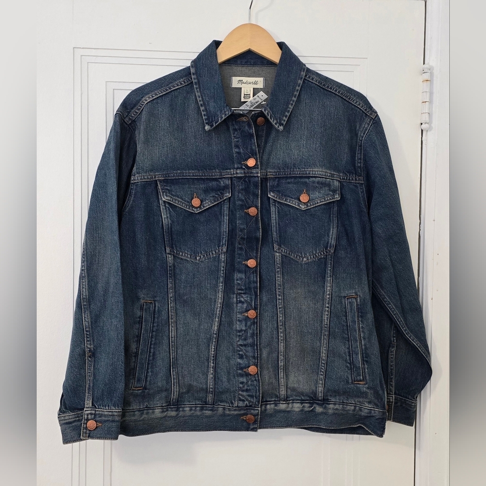 Madewell Button-Front Denim Jacket in Charleston Wash Size L, NWT, 100% Cotton